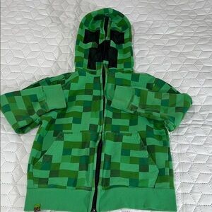 Minecraft Creeper Green Pixel Pattern Full Zip Mask Hoodie Size Small